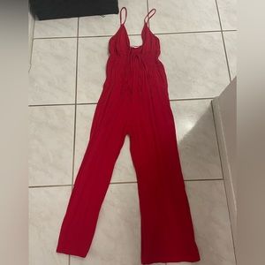 Red spaghetti strap Jumpsuit with front ties - Adult Medium by Mi Ami